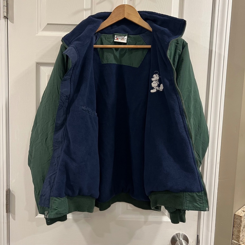Walt Disney World Mickey Mouse Fleece Lined Bomber Jacket Green Mens Medium - Picture 11 of 12